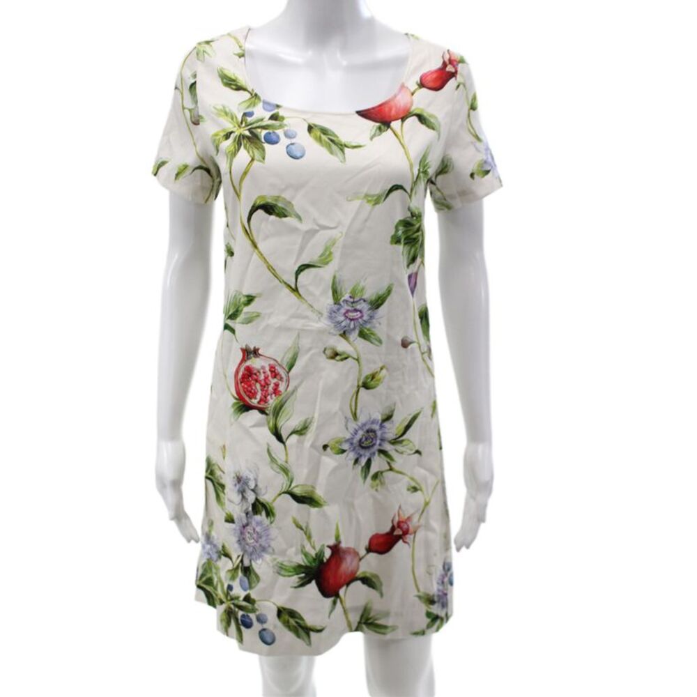 Paola Zuin Womens Shift Dress Ivory Cotton Scoop Neck Short Sleeve Size 40